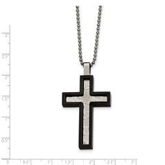 Chisel Stainless Steel Brushed and Polished Hammered Black IP-plated Cross Pendant on a 24 inch Ball Chain Necklace