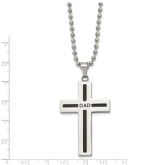 Chisel Stainless Steel Polished Black IP-plated Cable DAD Cross Pendant on a 24 inch Ball Chain Necklace