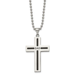 Chisel Stainless Steel Polished Black IP-plated Cable DAD Cross Pendant on a 24 inch Ball Chain Necklace