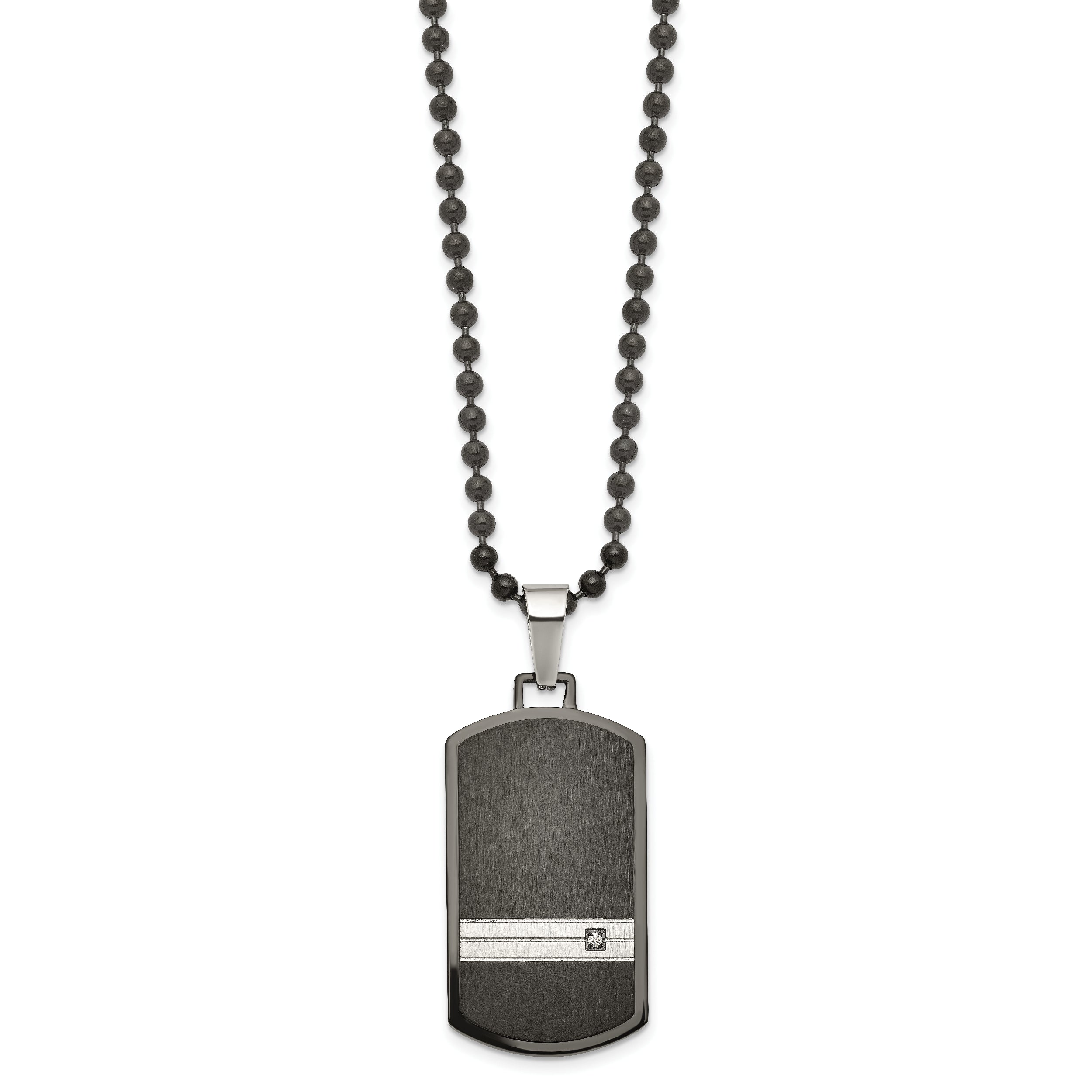 Chisel Stainless Steel Brushed and Polished Black IP-plated with CZ Dog Tag on a 24 inch Ball Chain Necklace