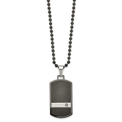 Chisel Stainless Steel Brushed and Polished Black IP-plated with CZ Dog Tag on a 24 inch Ball Chain Necklace