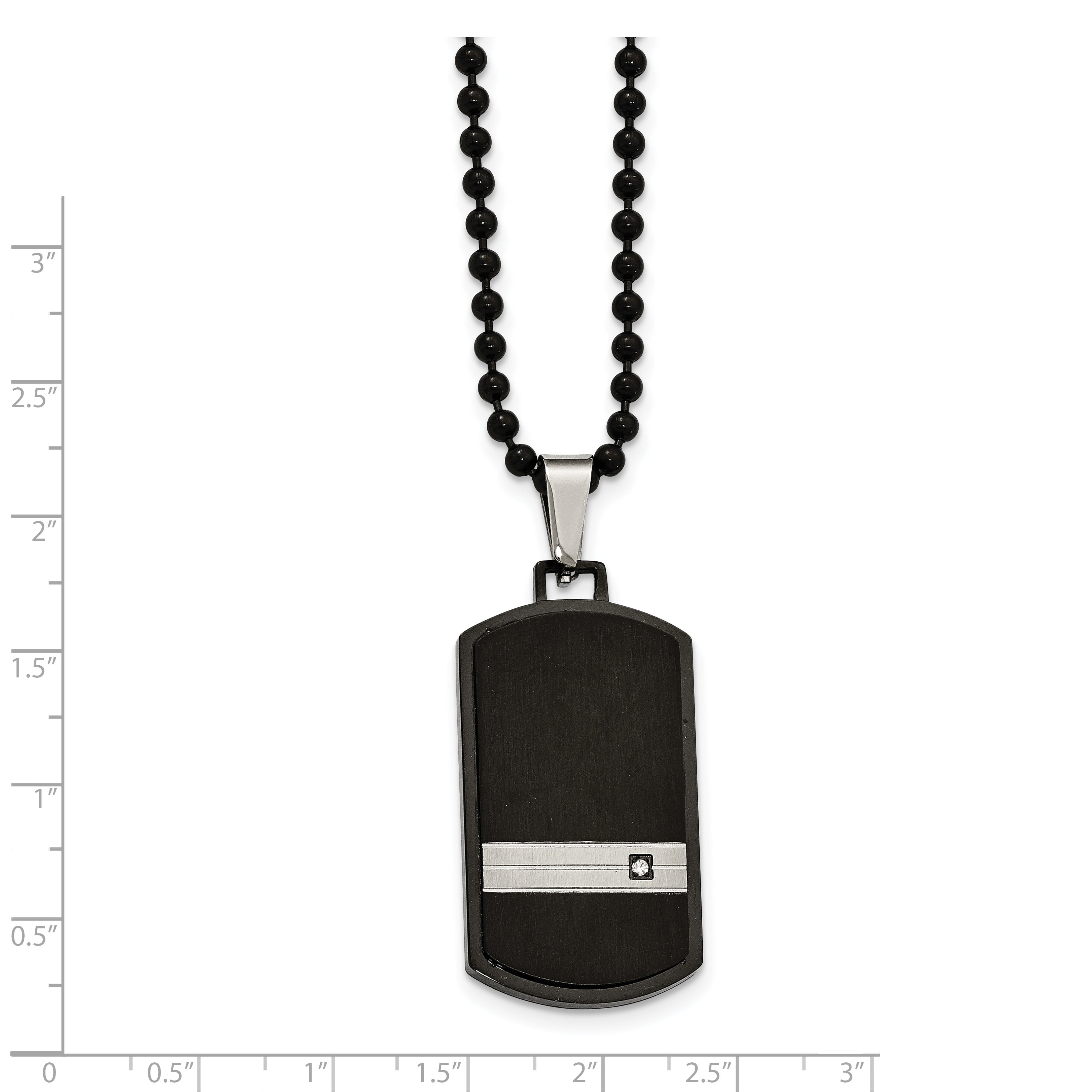 Chisel Stainless Steel Brushed and Polished Black IP-plated with CZ Dog Tag on a 24 inch Ball Chain Necklace