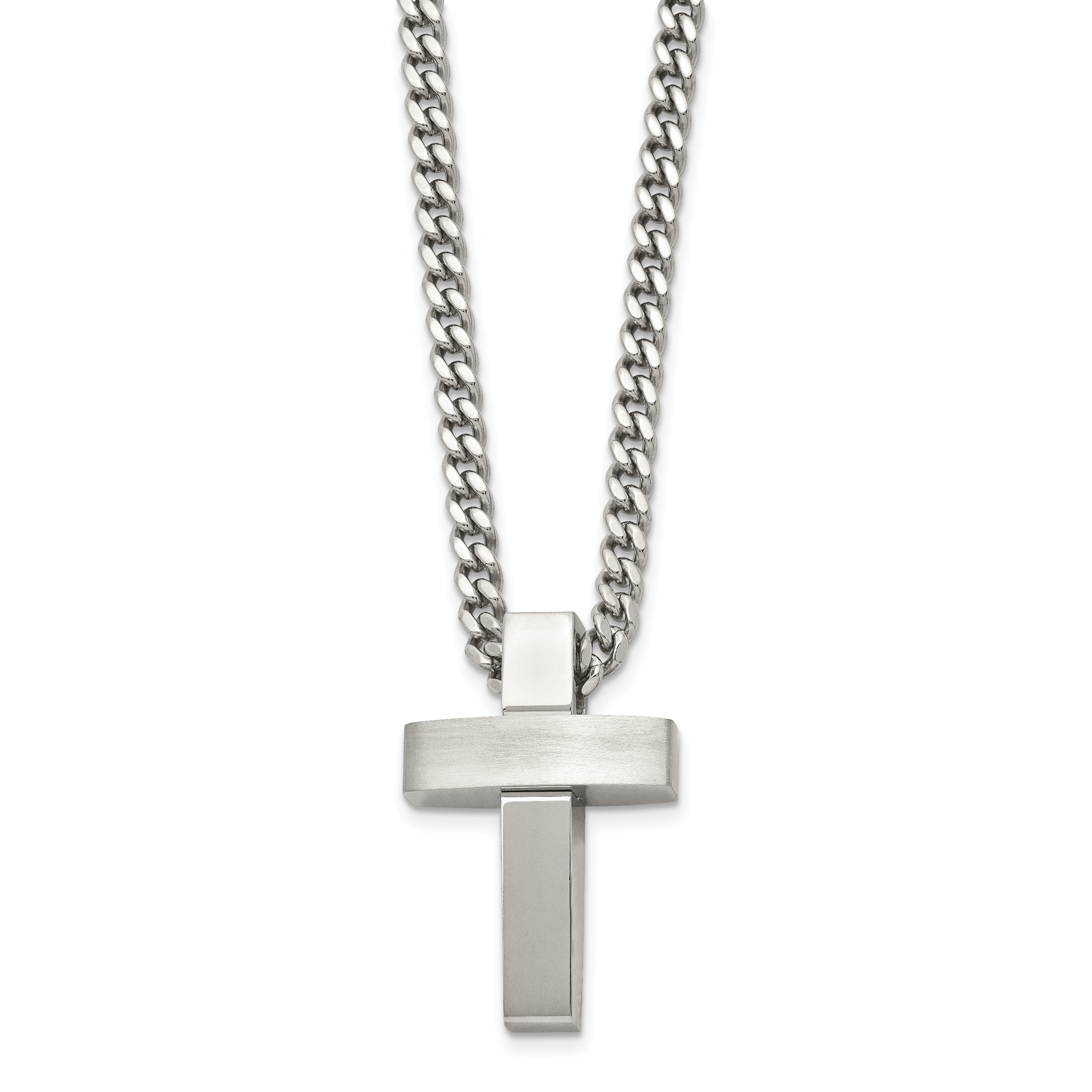 Chisel Stainless Steel Brushed and Polished Cross Pendant on a 20 inch Curb Chain Necklace