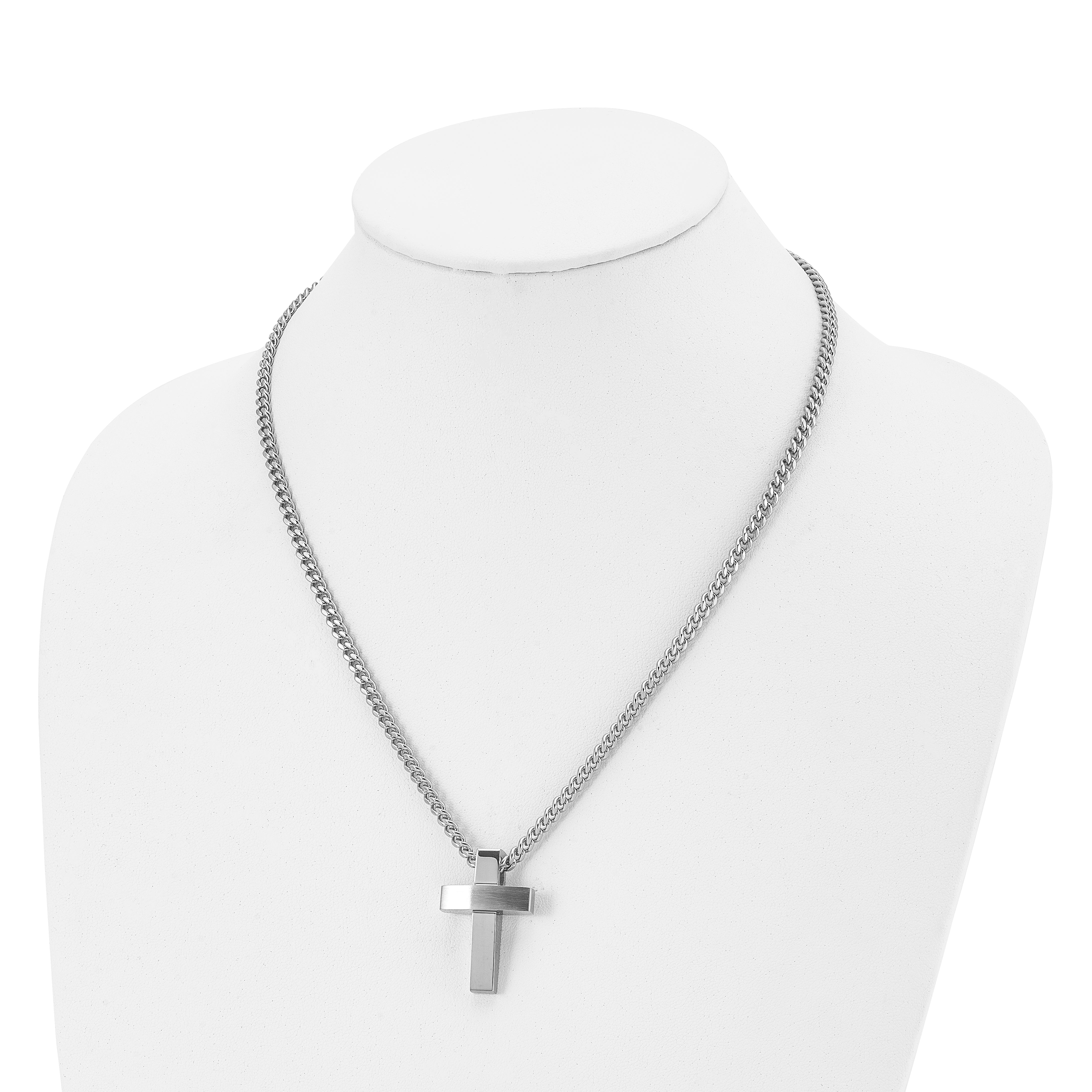 Chisel Stainless Steel Brushed and Polished Cross Pendant on a 20 inch Curb Chain Necklace