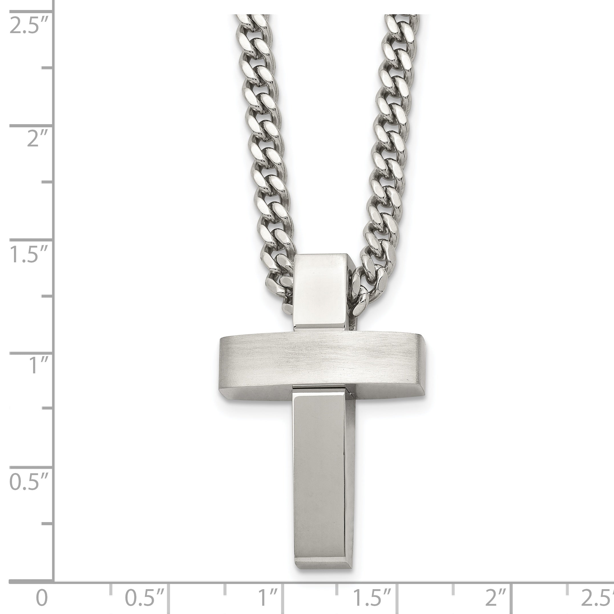 Chisel Stainless Steel Brushed and Polished Cross Pendant on a 20 inch Curb Chain Necklace