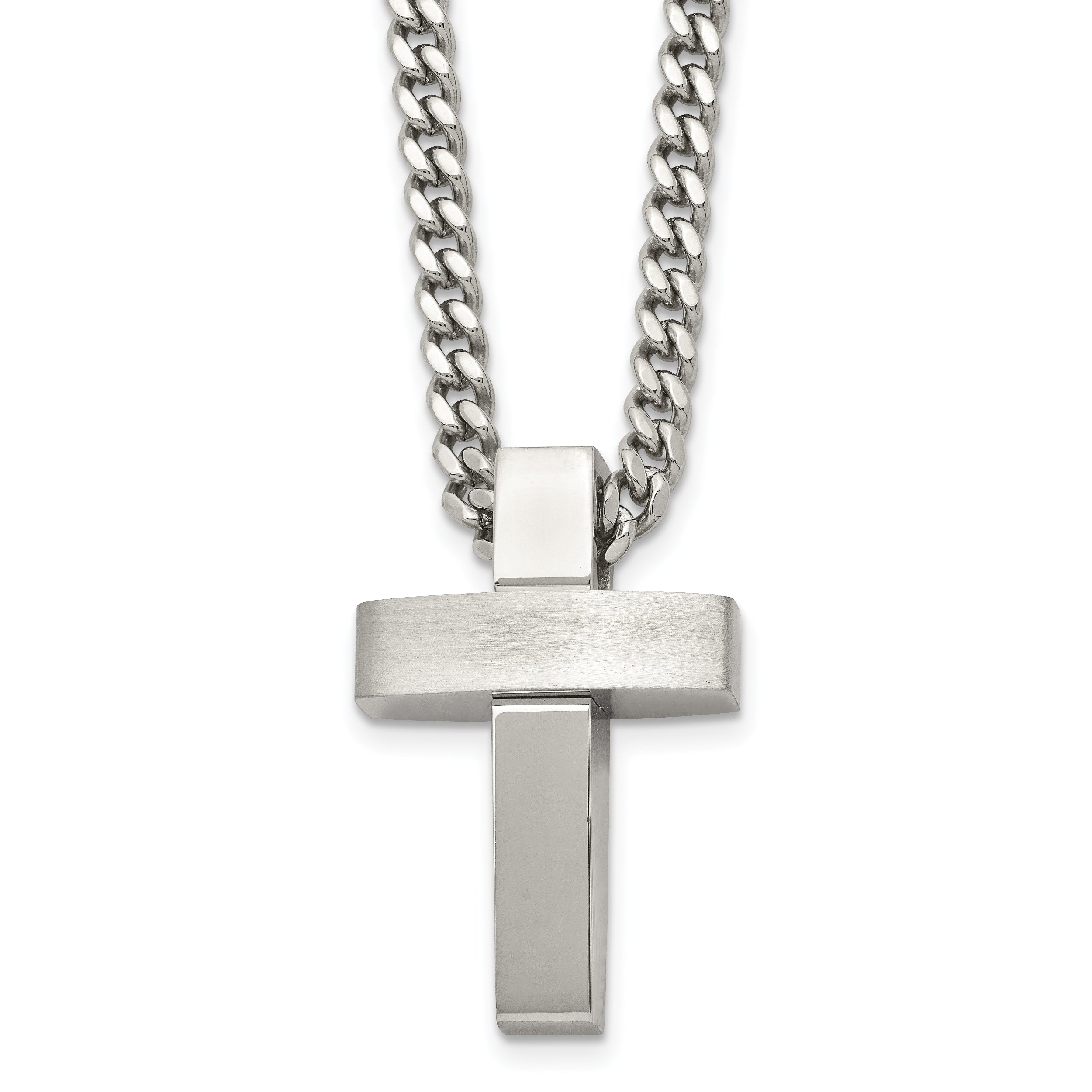 Chisel Stainless Steel Brushed and Polished Cross Pendant on a 20 inch Curb Chain Necklace