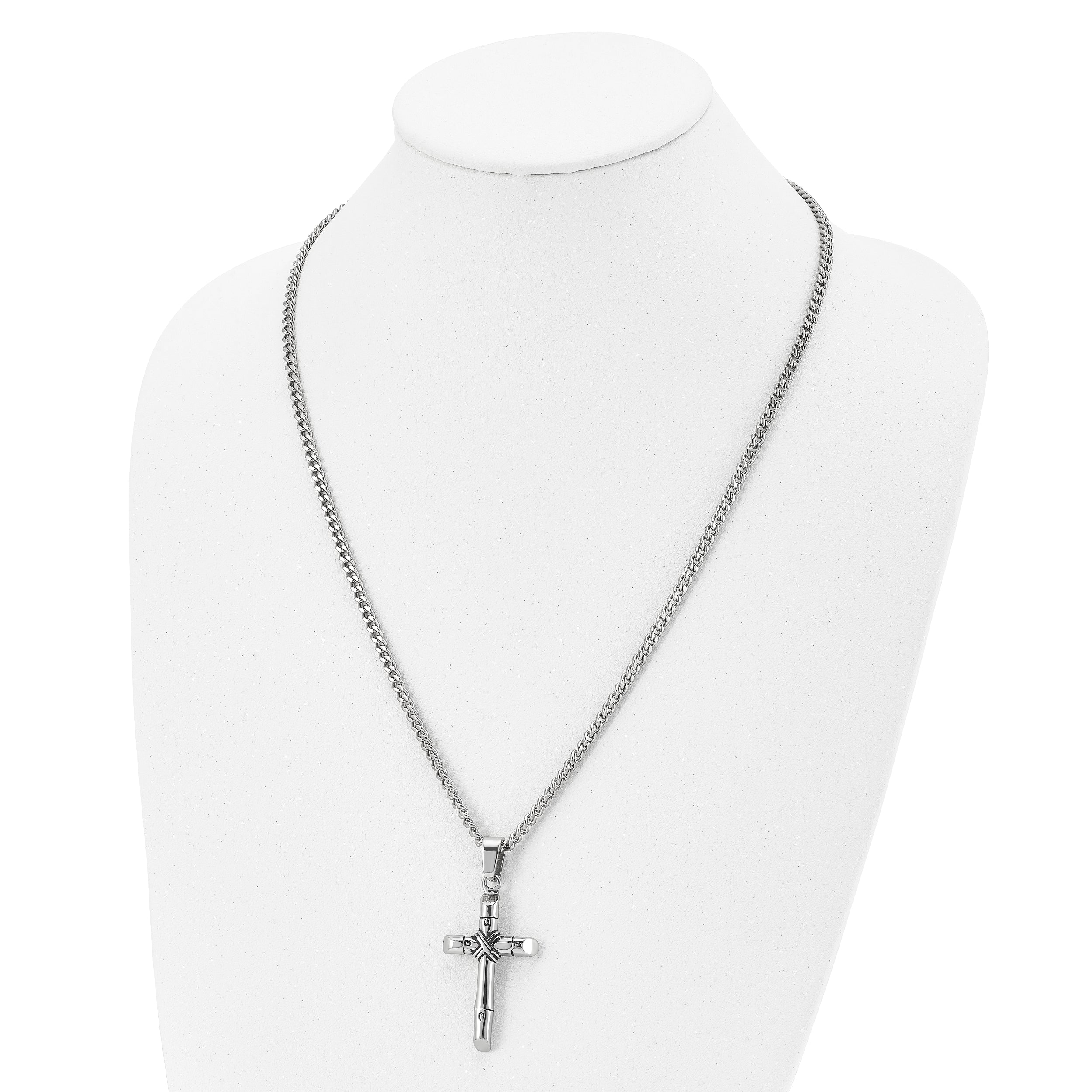 Chisel Stainless Steel Antiqued and Polished Reversible Cross Pendant on a 24 inch Curb Chain Necklace