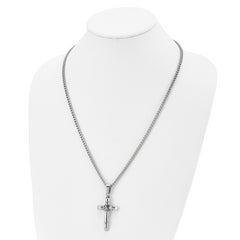 Chisel Stainless Steel Antiqued and Polished Reversible Cross Pendant on a 24 inch Curb Chain Necklace