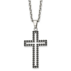 Chisel Stainless Steel Polished Black CZ Cutout Cross Pendant on a 20 inch Cable Chain Necklace