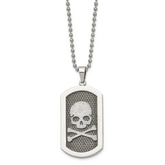 Chisel Stainless Steel Brushed and Polished Laser Cut Skull and Crossbones Dog Tag on a 24 inch Ball Chain Necklace