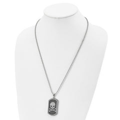 Chisel Stainless Steel Brushed and Polished Laser Cut Skull and Crossbones Dog Tag on a 24 inch Ball Chain Necklace