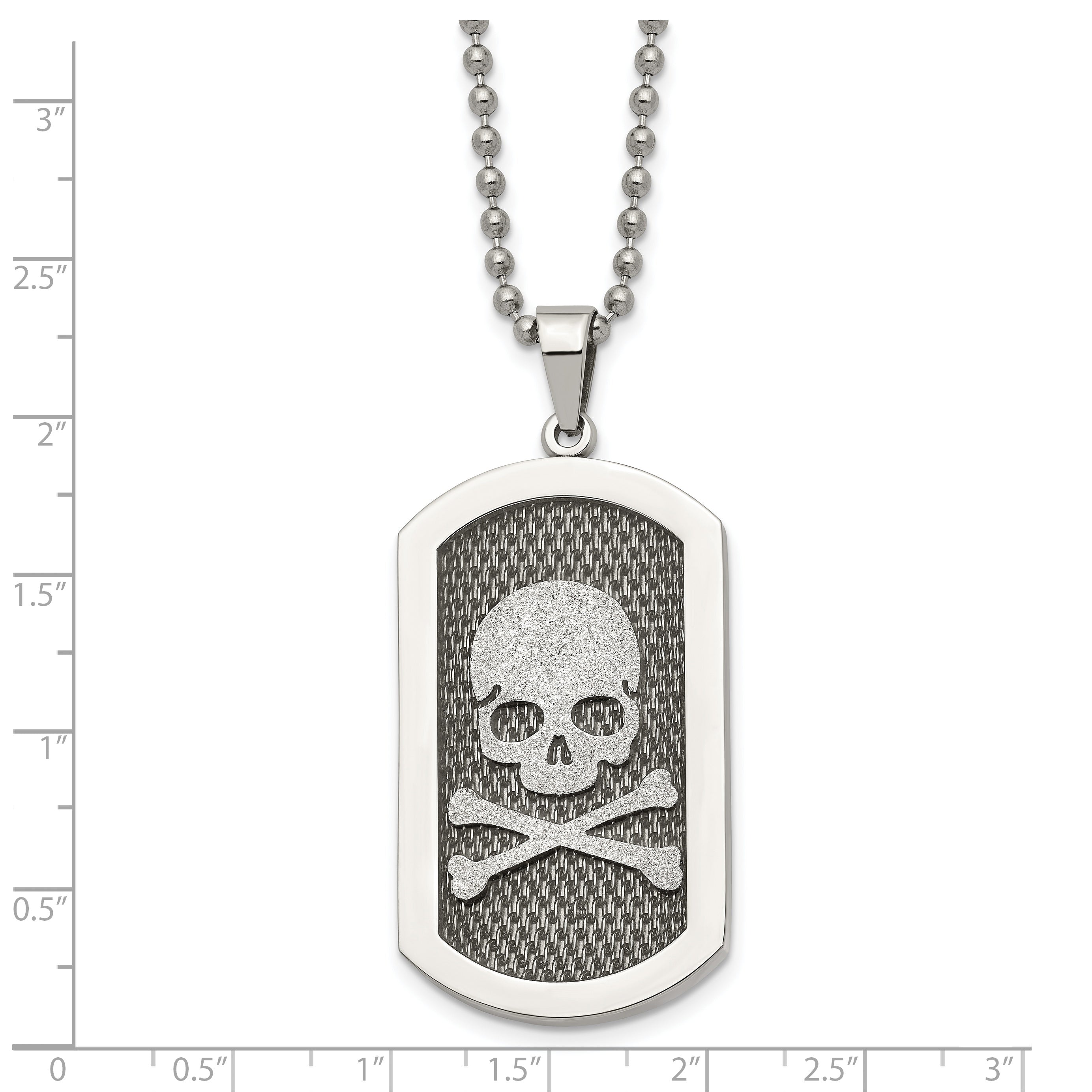 Chisel Stainless Steel Brushed and Polished Laser Cut Skull and Crossbones Dog Tag on a 24 inch Ball Chain Necklace