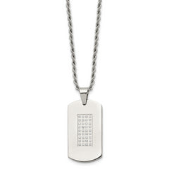 Chisel Stainless Steel Polished with CZ Dog Tag on a 22 inch Rope Chain Necklace