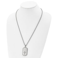 Chisel Stainless Steel Brushed Laser Cut Edges and Cross Dog Tag on a 24 inch Rope Chain Necklace