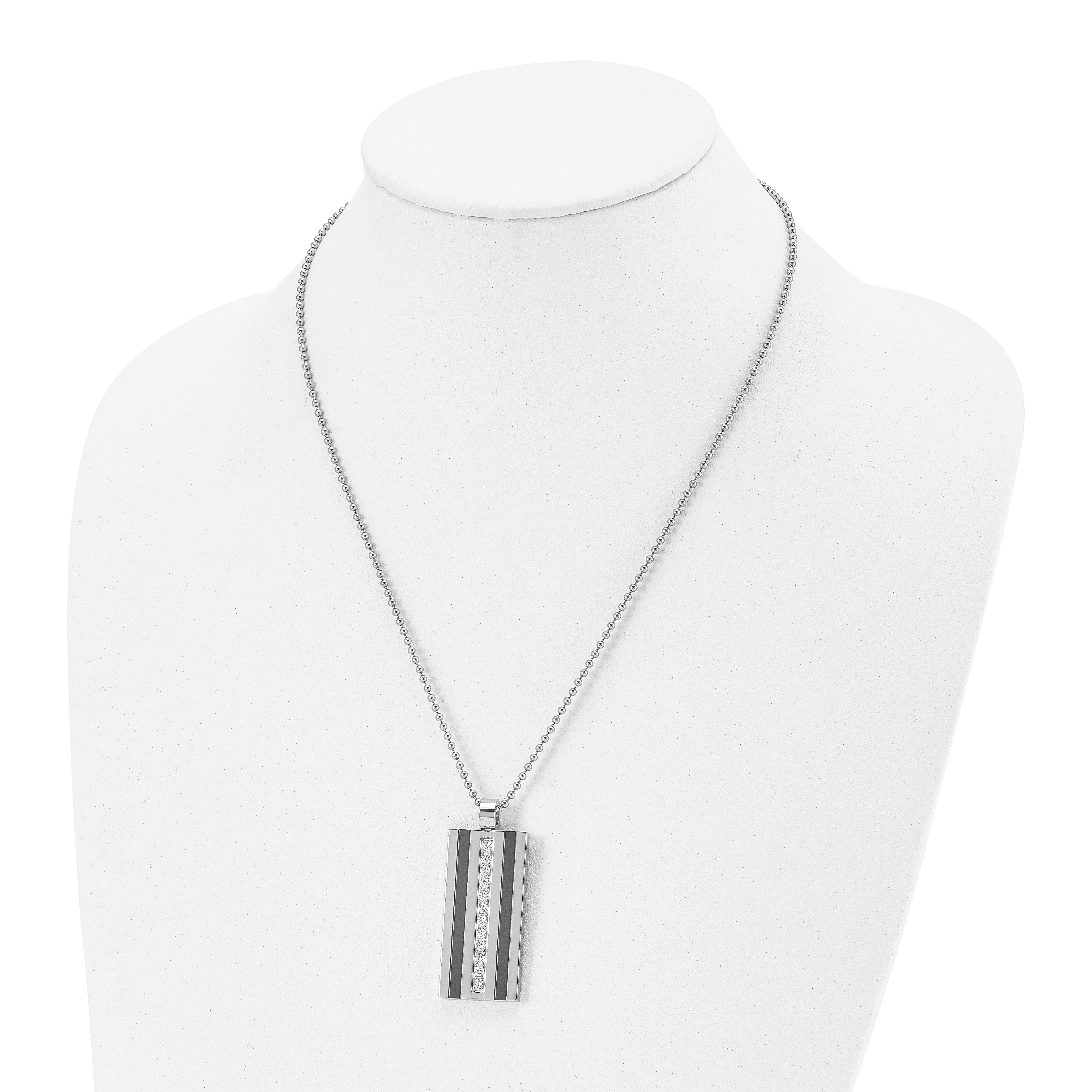 Chisel Stainless Steel Polished Black IP-plated with CZ Pendant on a 20 inch Ball Chain Necklace