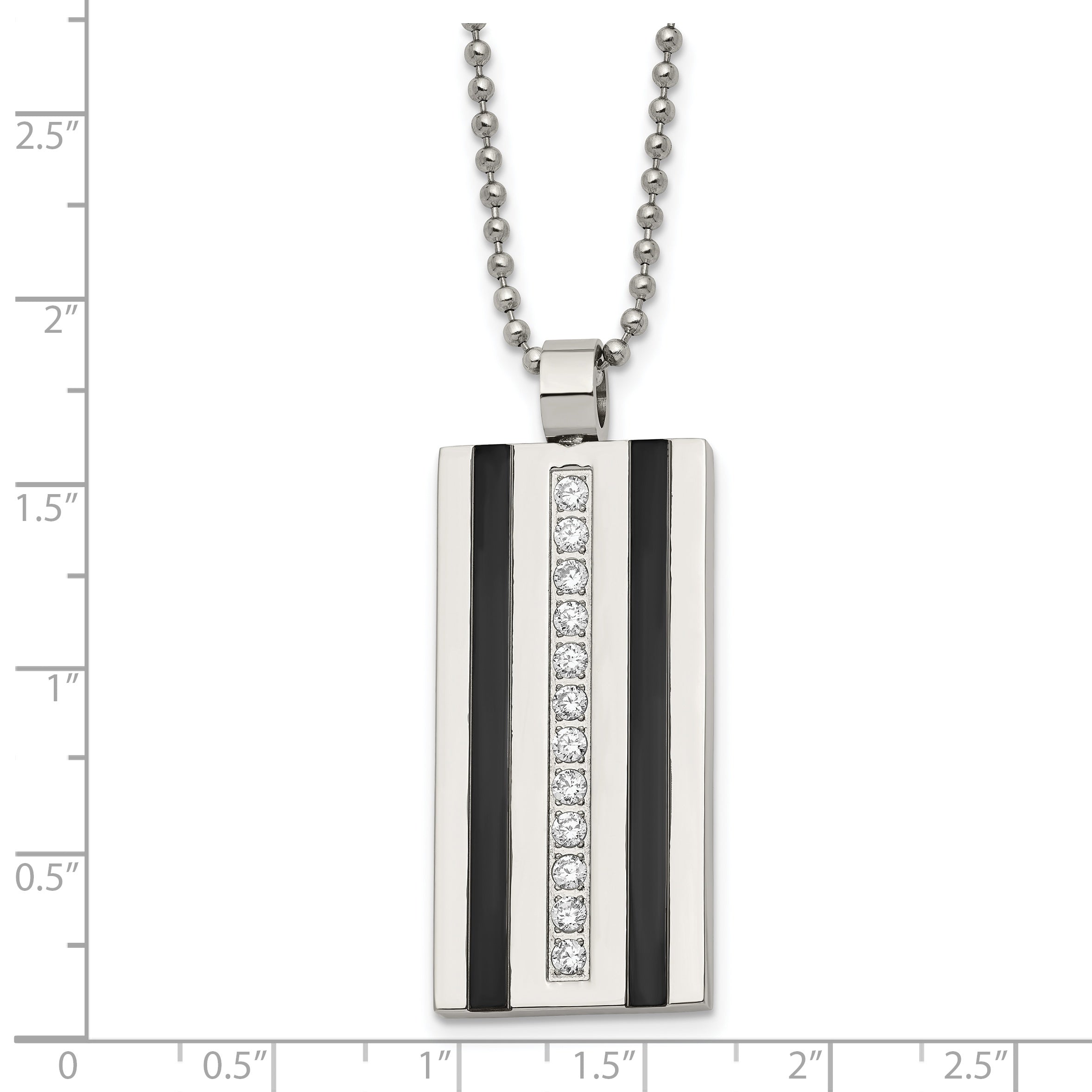 Chisel Stainless Steel Polished Black IP-plated with CZ Pendant on a 20 inch Ball Chain Necklace