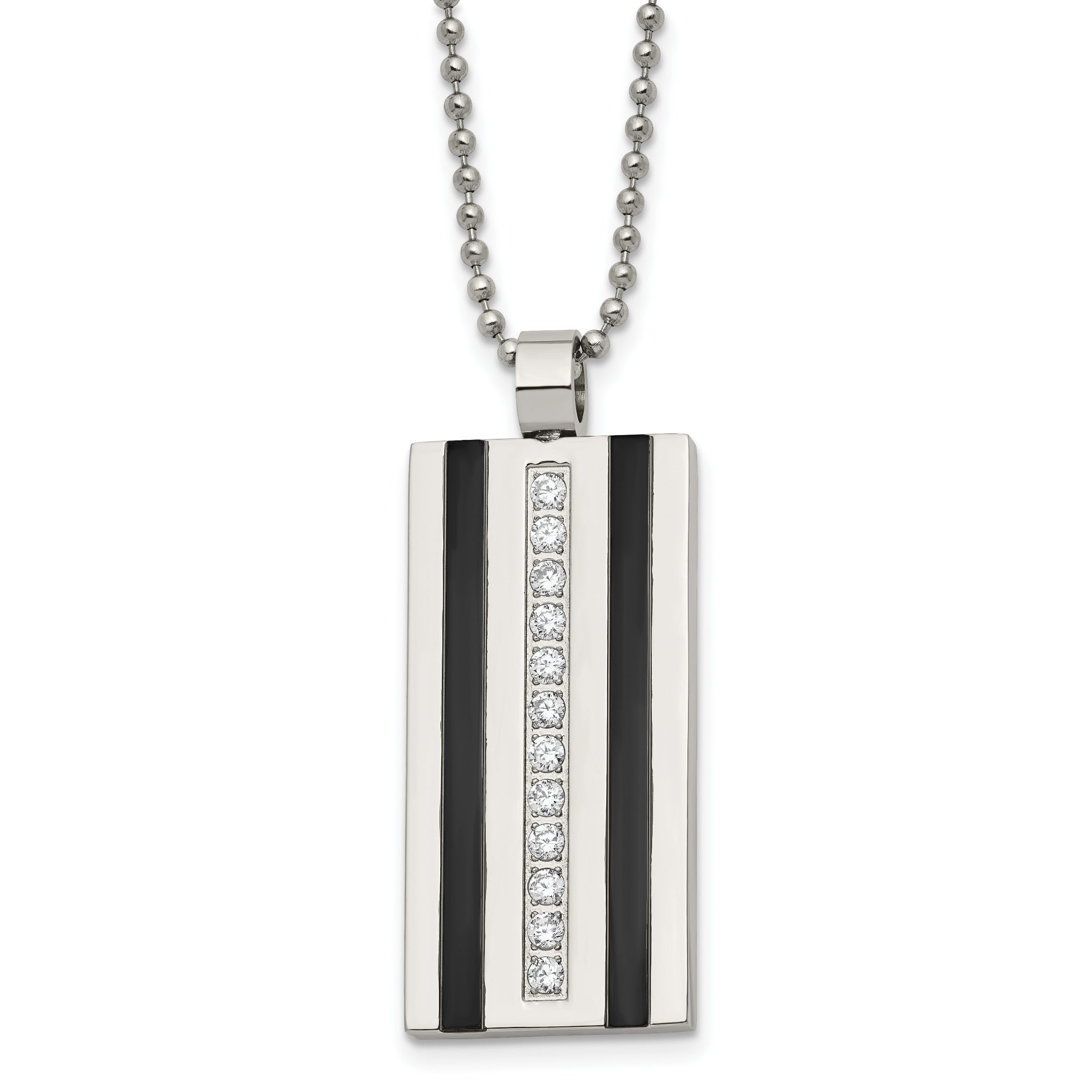 Chisel Stainless Steel Polished Black IP-plated with CZ Pendant on a 20 inch Ball Chain Necklace