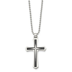 Chisel Stainless Steel Brushed and Polished Black IP-plated with CZ Cross Pendant on a 20 inch Ball Chain Necklace