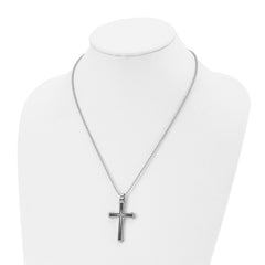 Chisel Stainless Steel Brushed and Polished Black IP-plated with CZ Cross Pendant on a 20 inch Ball Chain Necklace