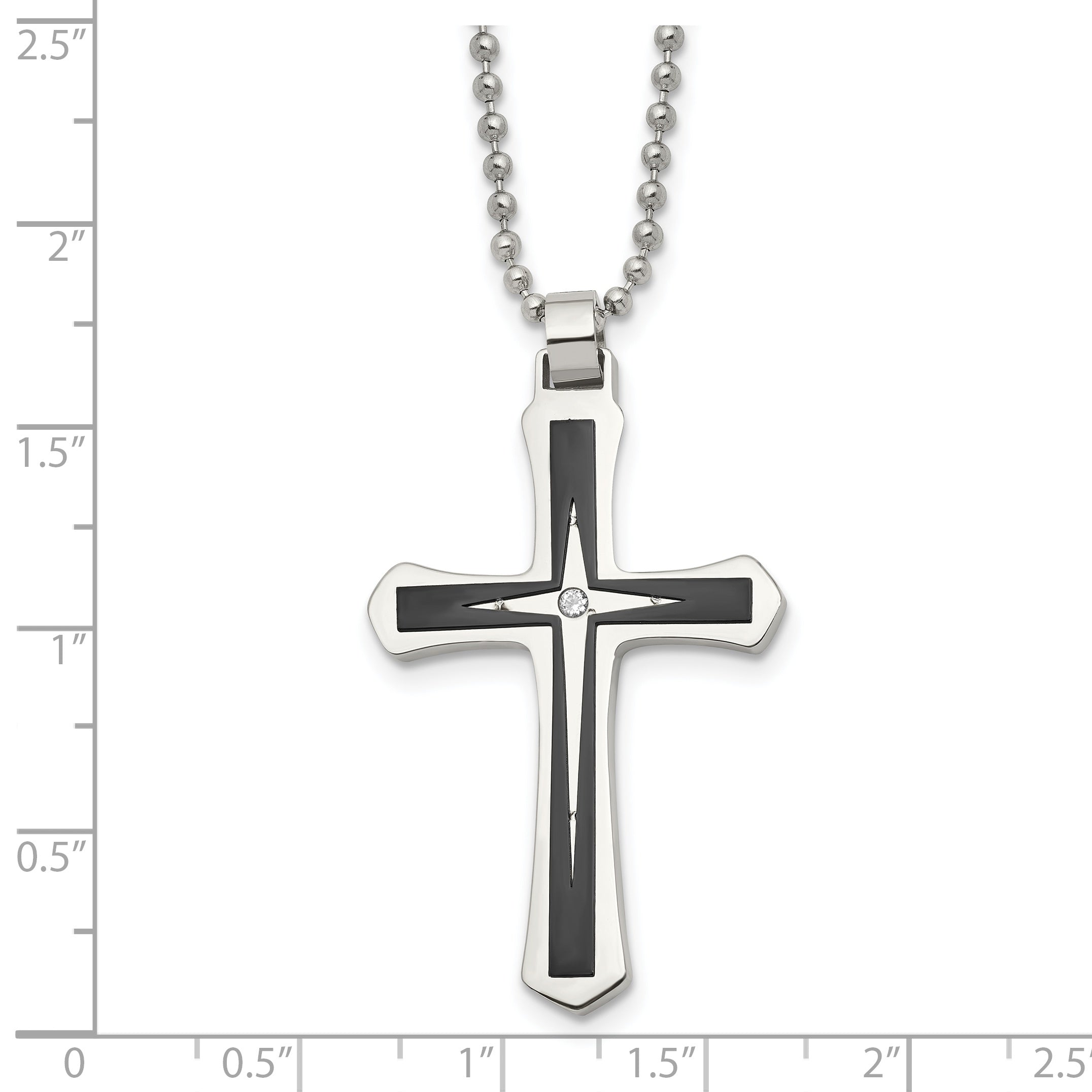 Chisel Stainless Steel Brushed and Polished Black IP-plated with CZ Cross Pendant on a 20 inch Ball Chain Necklace