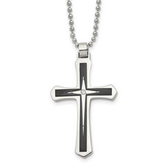 Chisel Stainless Steel Brushed and Polished Black IP-plated with CZ Cross Pendant on a 20 inch Ball Chain Necklace