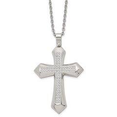 Chisel Stainless Steel Polished with CZ Cross Pendant on a 24 inch Curb Chain Necklace