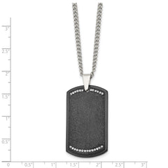 Chisel Stainless Steel Brushed Laser Cut Black IP-plated with CZ Dog Tag on a 24 inch Curb Chain Necklace