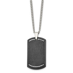 Chisel Stainless Steel Brushed Laser Cut Black IP-plated with CZ Dog Tag on a 24 inch Curb Chain Necklace