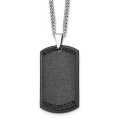 Chisel Stainless Steel Brushed Laser Cut Black IP-plated with Black CZ Dog Tag on a 24 inch Curb Chain Necklace