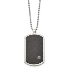 Chisel Stainless Steel Brushed Laser Cut Black IP-plated with CZ Dog Tag on a 24 inch Ball Chain Necklace