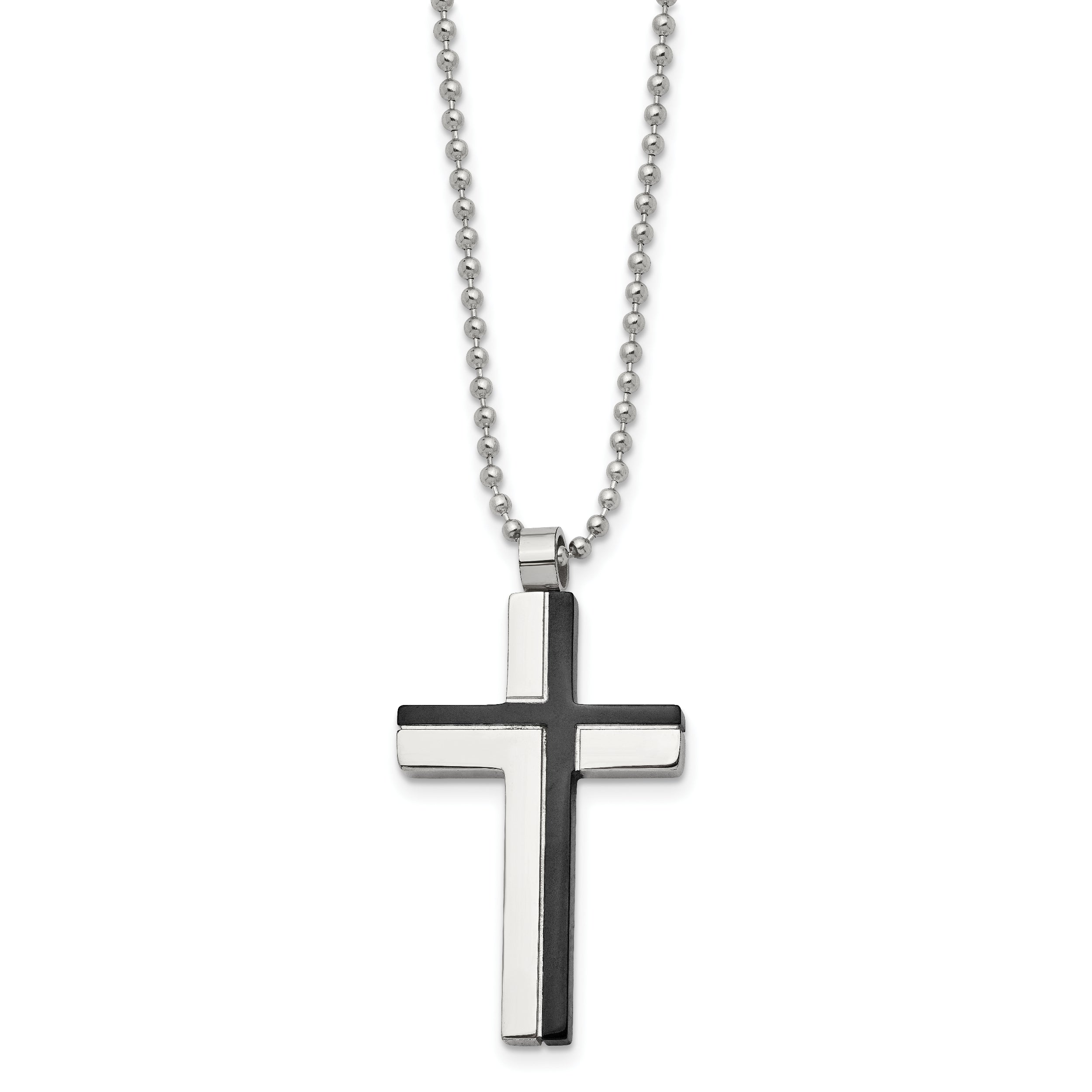 Chisel Stainless Steel Polished Black IP-plated Laser Cut Cross Pendant on a 20 inch Ball Chain Necklace