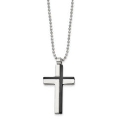 Chisel Stainless Steel Polished Black IP-plated Laser Cut Cross Pendant on a 20 inch Ball Chain Necklace