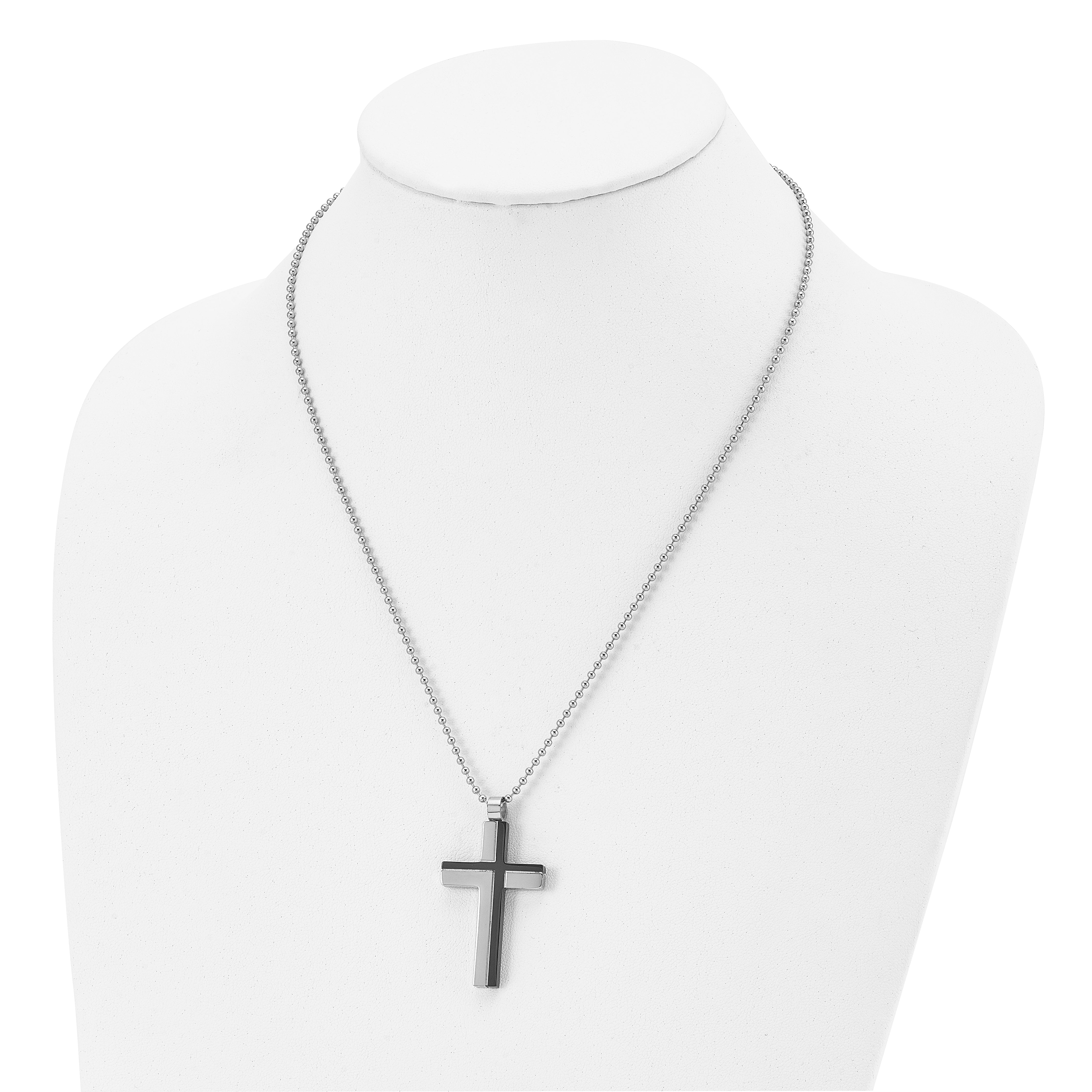 Chisel Stainless Steel Polished Black IP-plated Laser Cut Cross Pendant on a 20 inch Ball Chain Necklace