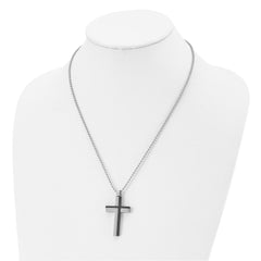 Chisel Stainless Steel Polished Black IP-plated Laser Cut Cross Pendant on a 20 inch Ball Chain Necklace