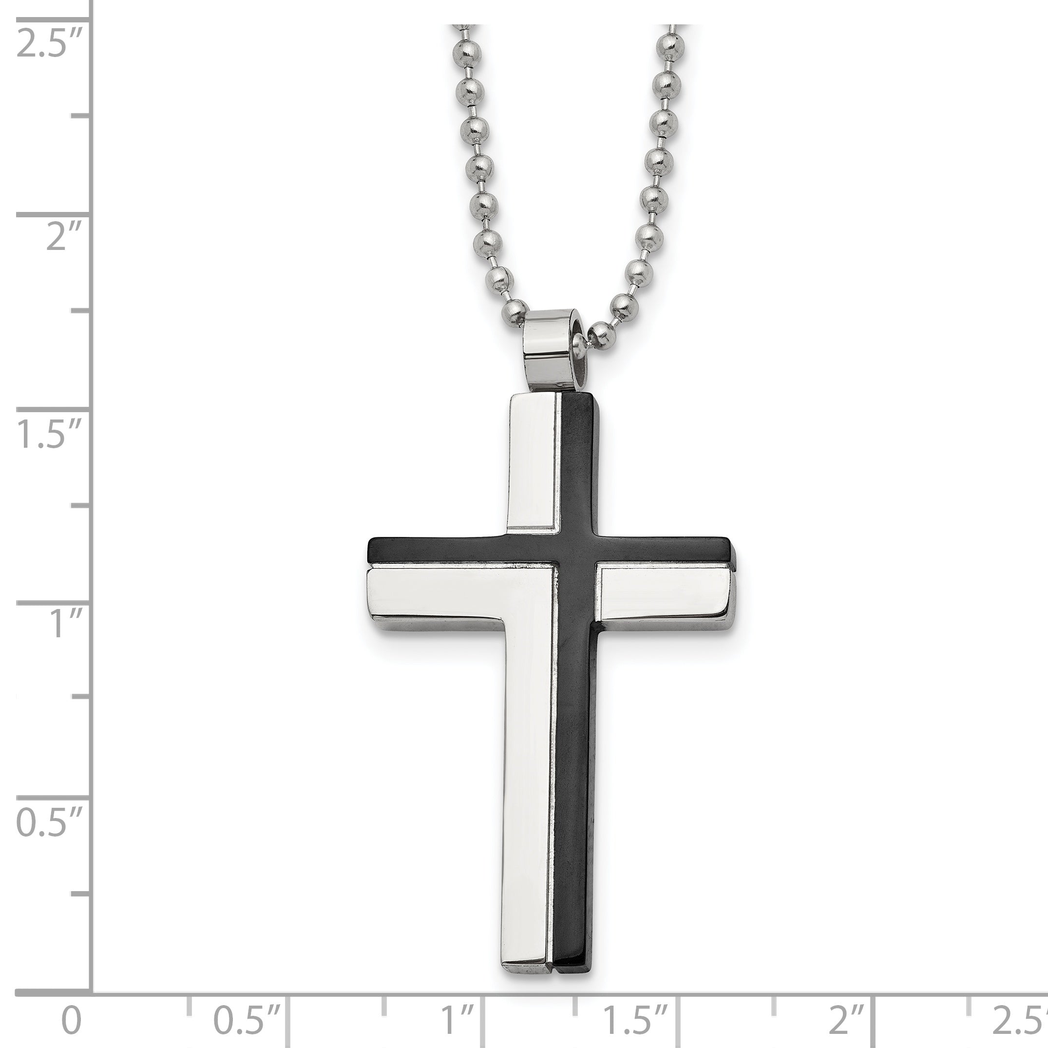 Chisel Stainless Steel Polished Black IP-plated Laser Cut Cross Pendant on a 20 inch Ball Chain Necklace