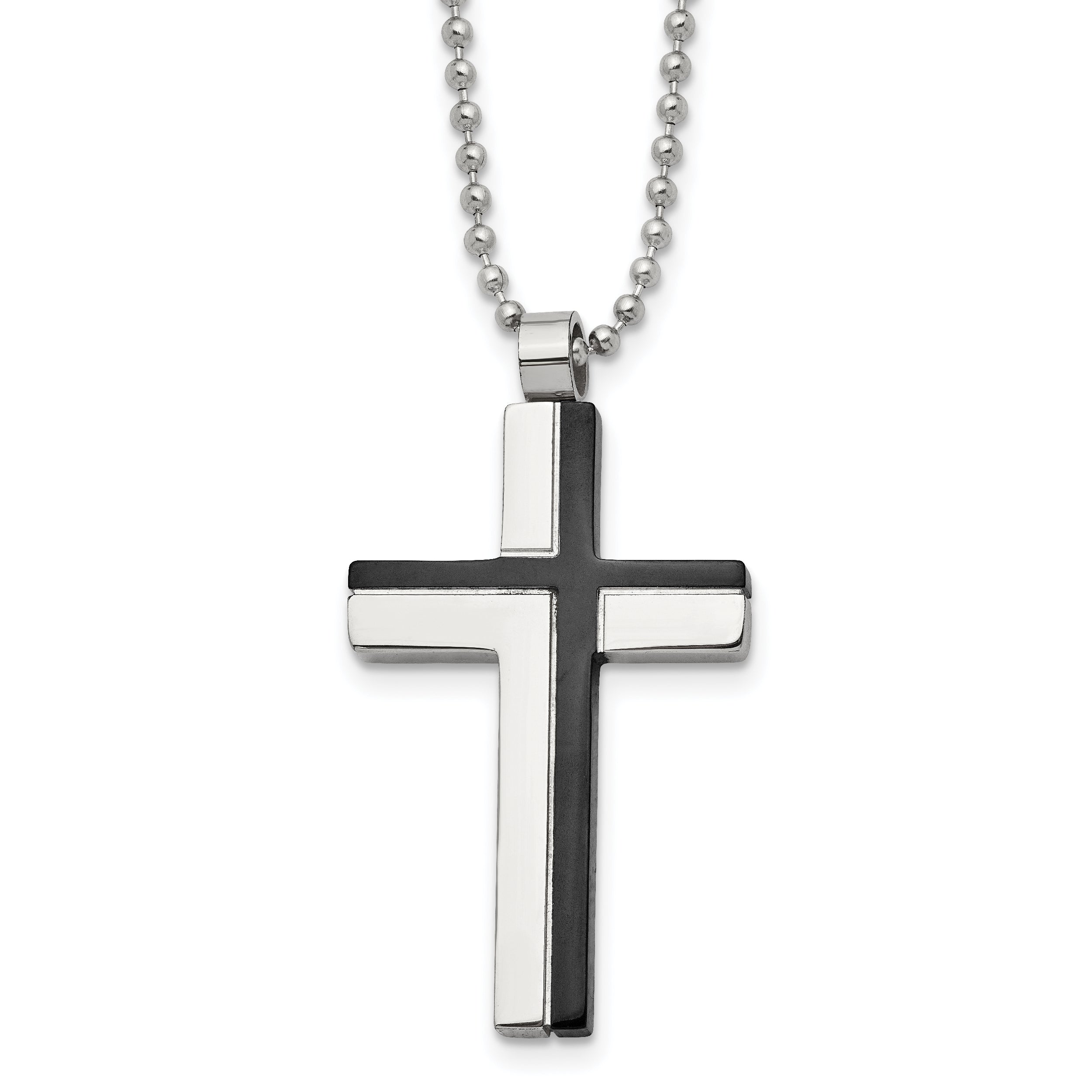 Chisel Stainless Steel Polished Black IP-plated Laser Cut Cross Pendant on a 20 inch Ball Chain Necklace