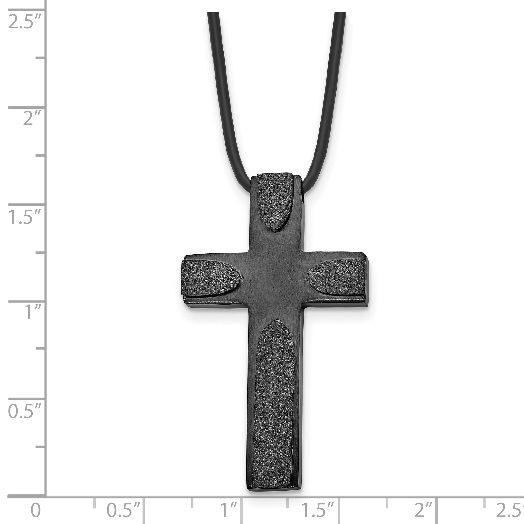 Stainless Steel Brushed LaserCut Blk IP Cross 20in Leather Cord Necklace