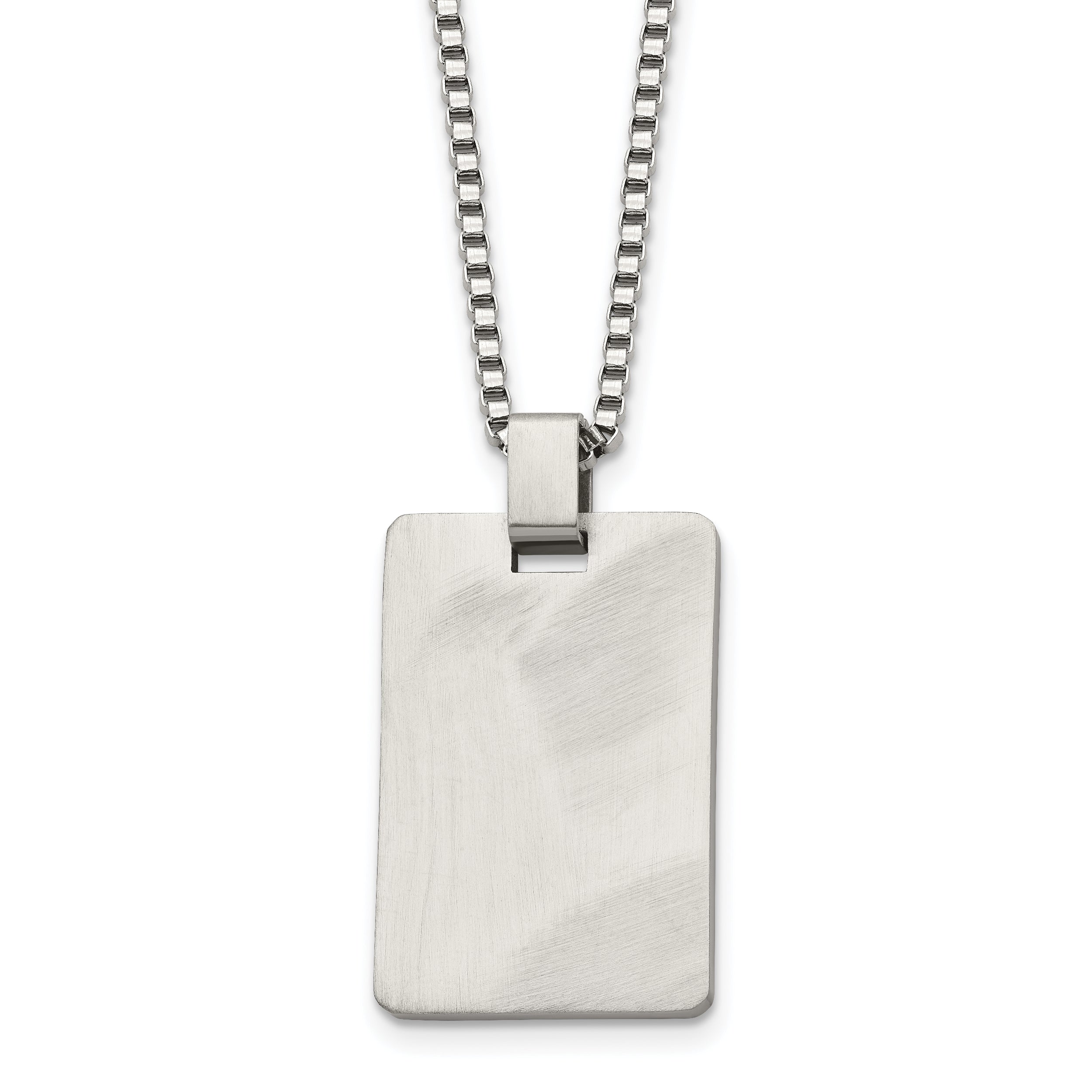 Stainless Steel Brushed Rectangle Dog Tag 22in Necklace