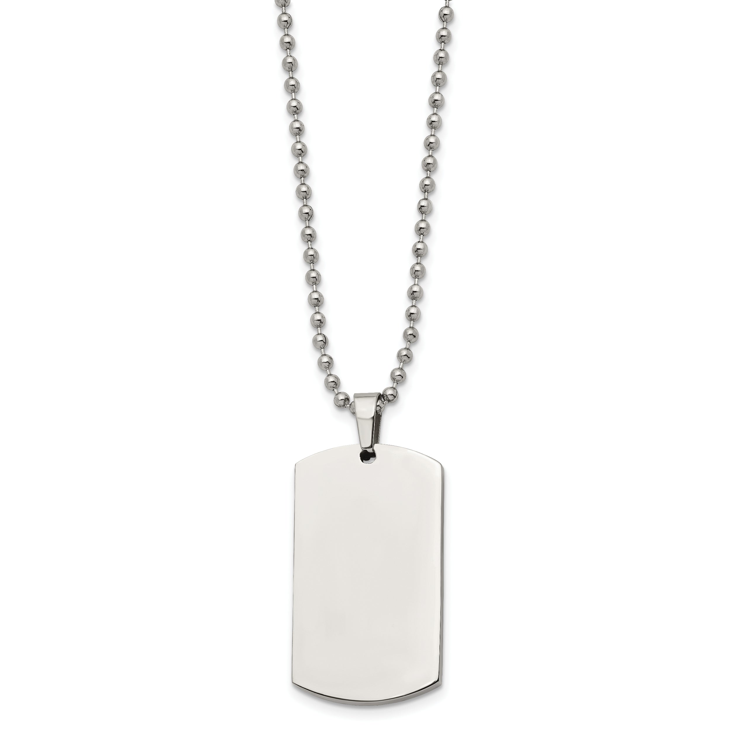 Chisel Stainless Steel Brushed and Polished Rounded Edge 4mm Dog Tag on a 24 inch Ball Chain Necklace