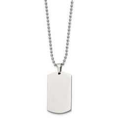 Chisel Stainless Steel Brushed and Polished Rounded Edge 4mm Dog Tag on a 24 inch Ball Chain Necklace