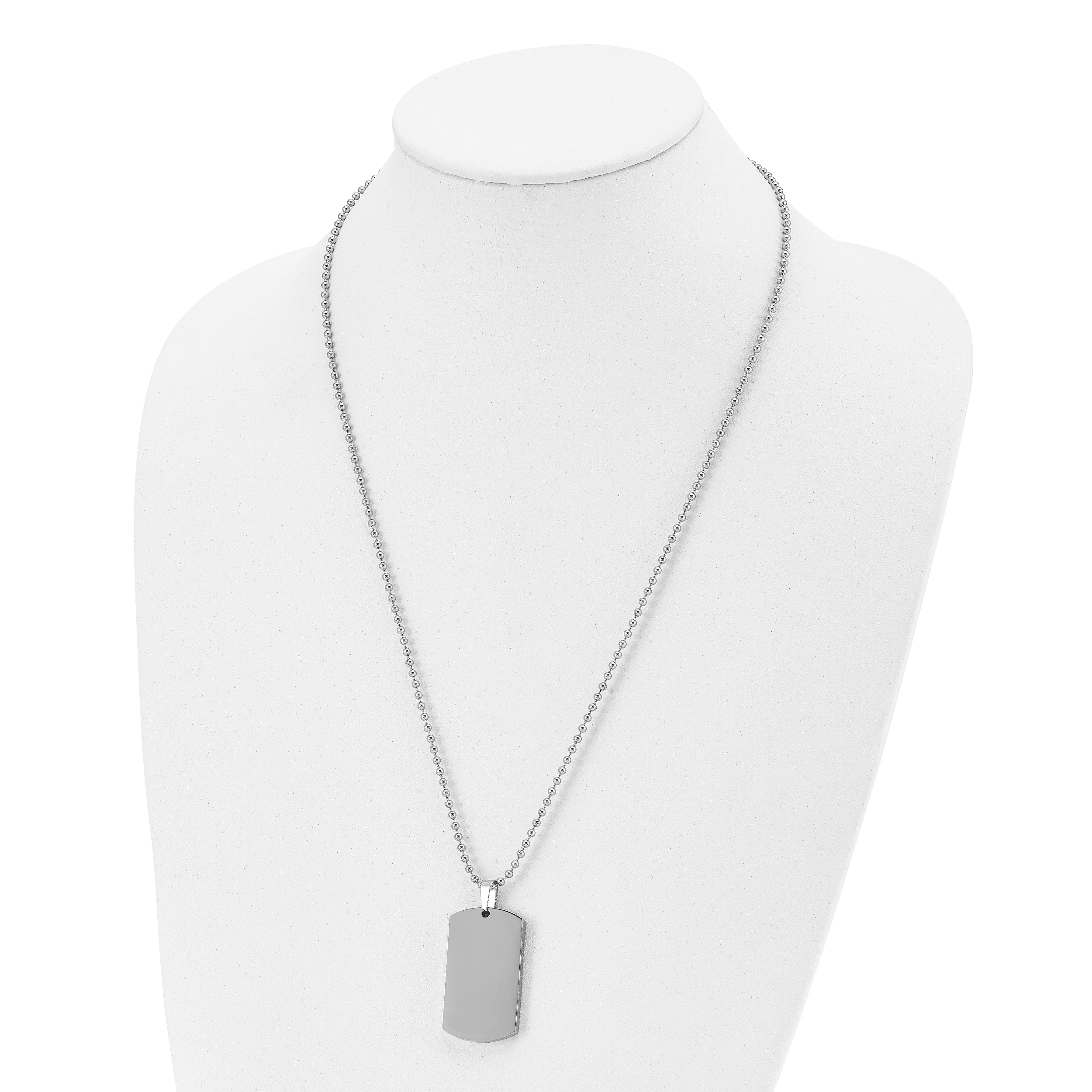 Chisel Stainless Steel Brushed and Polished Rounded Edge 4mm Dog Tag on a 24 inch Ball Chain Necklace