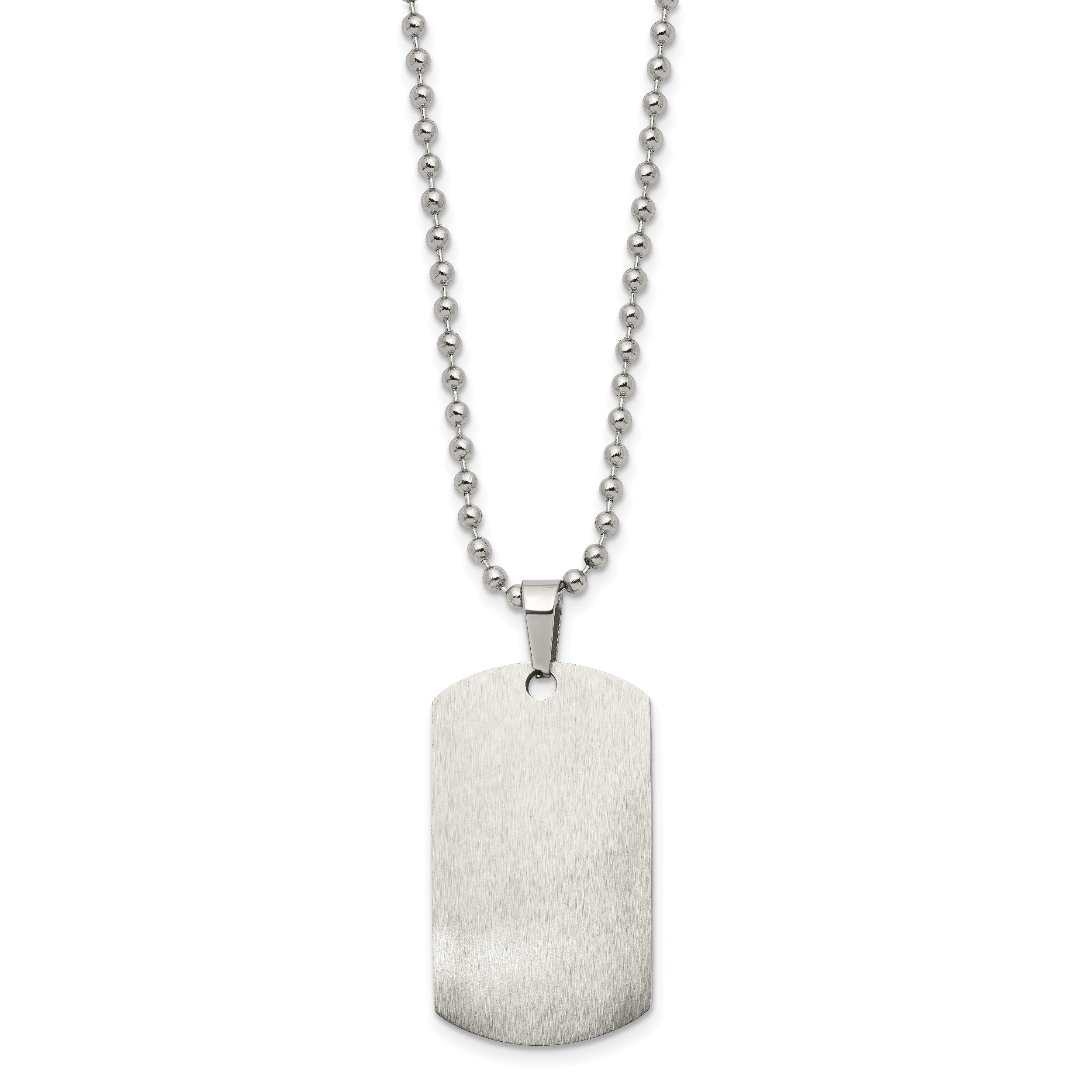 Chisel Stainless Steel Brushed and Polished Rounded Edge 4mm Dog Tag on a 24 inch Ball Chain Necklace