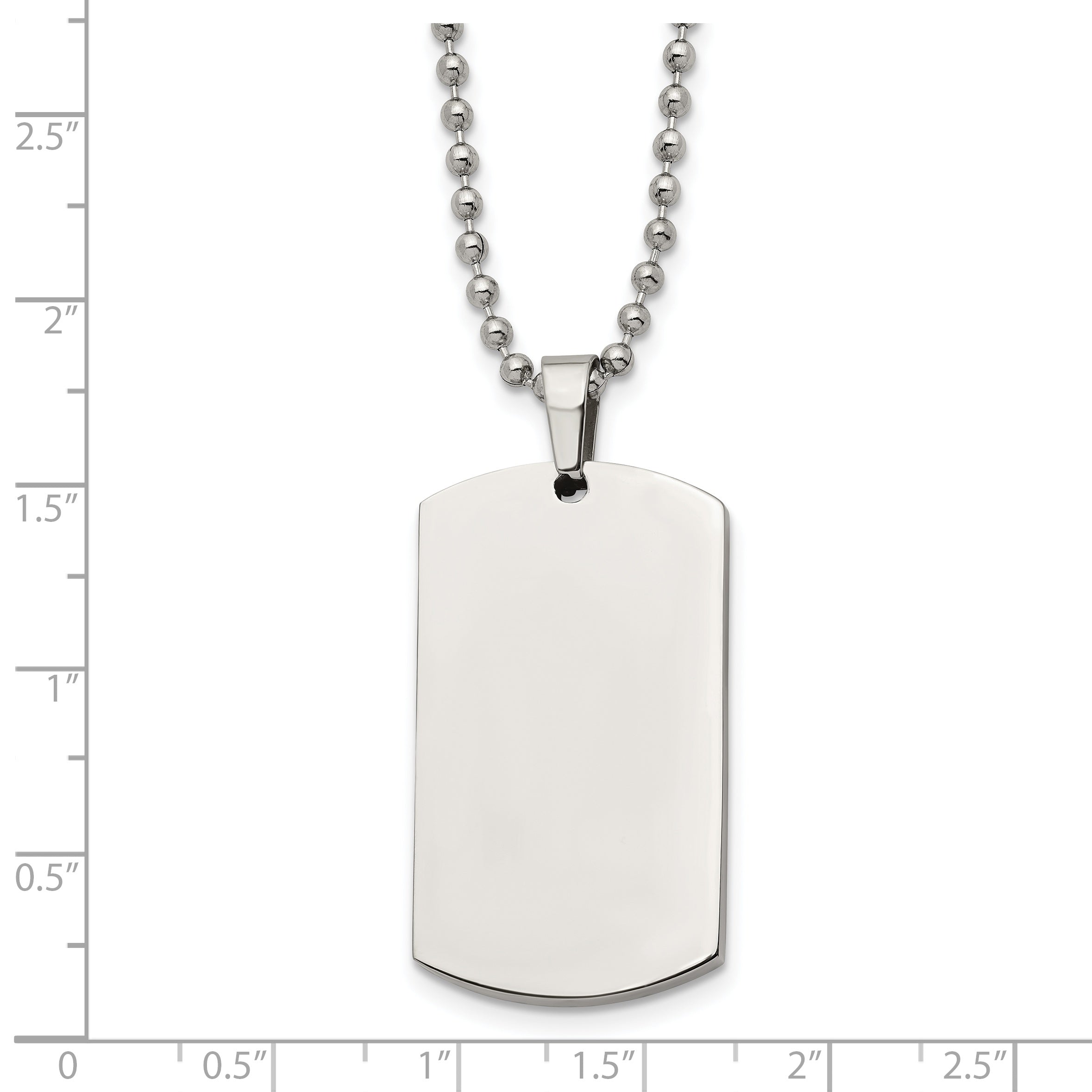 Chisel Stainless Steel Brushed and Polished Rounded Edge 4mm Dog Tag on a 24 inch Ball Chain Necklace