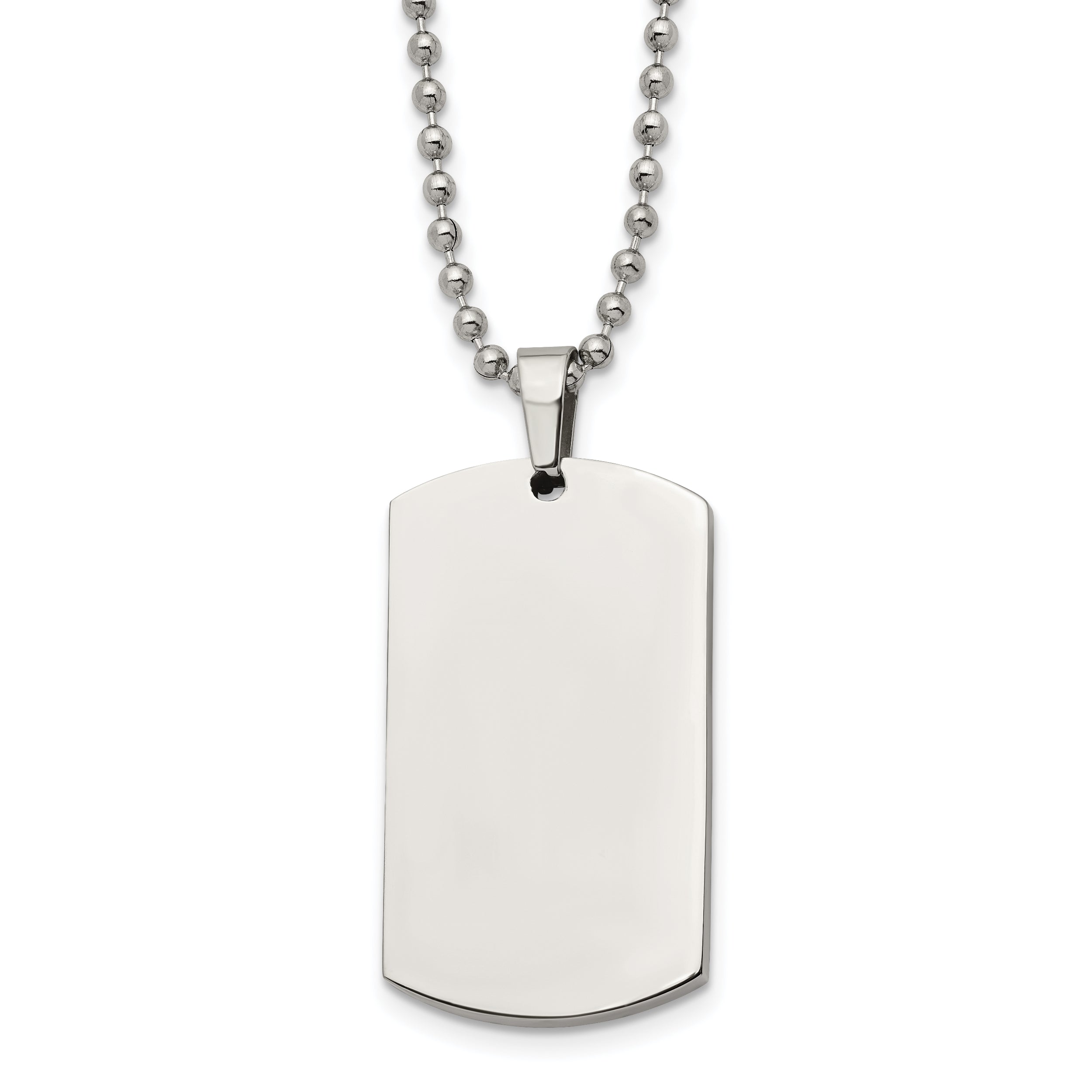 Chisel Stainless Steel Brushed and Polished Rounded Edge 4mm Dog Tag on a 24 inch Ball Chain Necklace