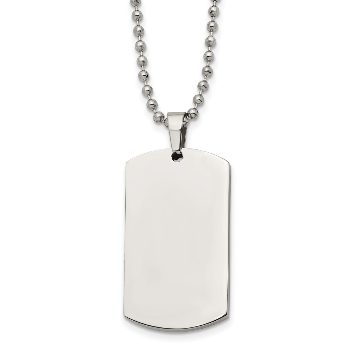 Chisel Stainless Steel Brushed and Polished Rounded Edge 4mm Dog Tag on a 24 inch Ball Chain Necklace