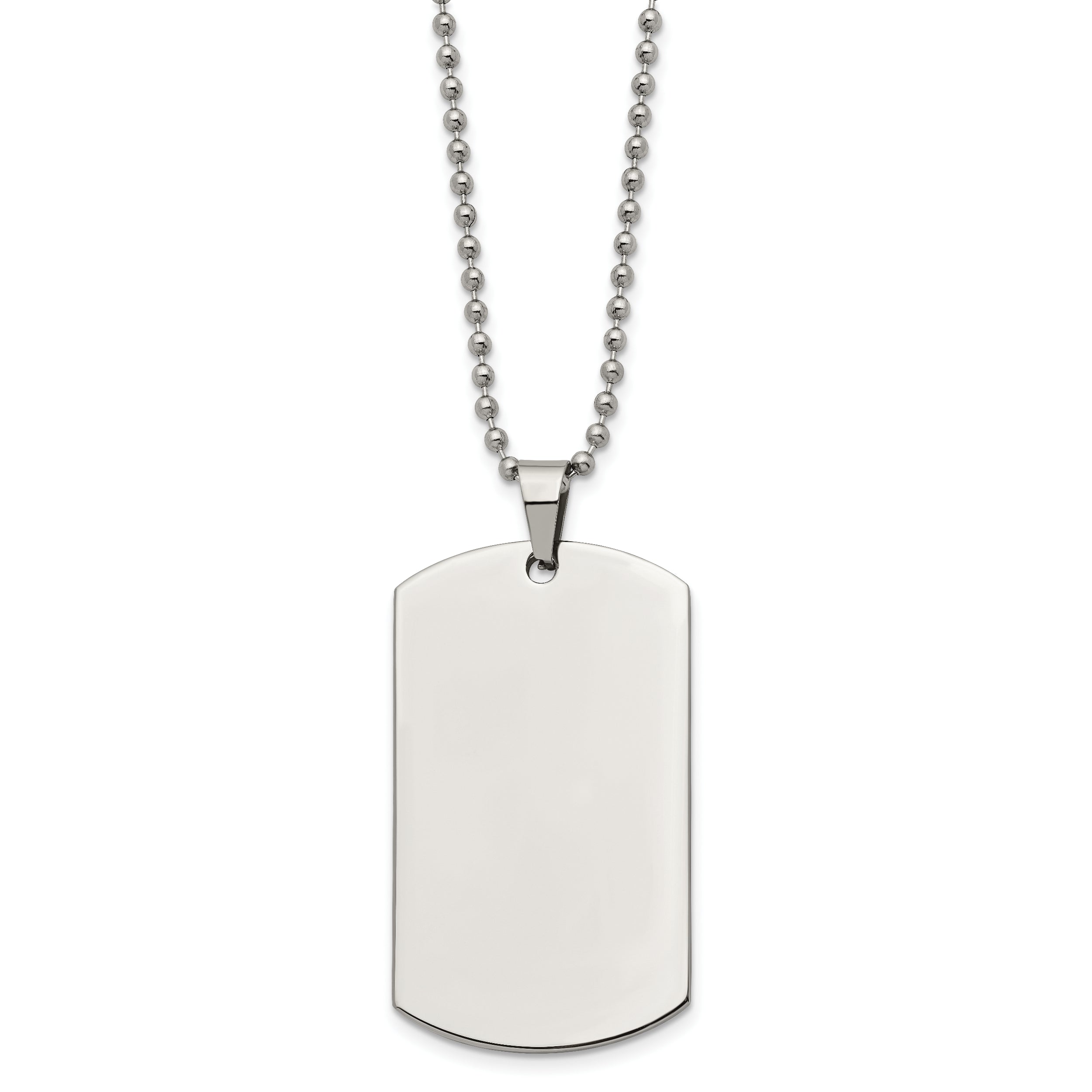 Chisel Stainless Steel Brushed and Polished Rounded Edge 2mm Dog Tag on a 24 inch Ball Chain Necklace