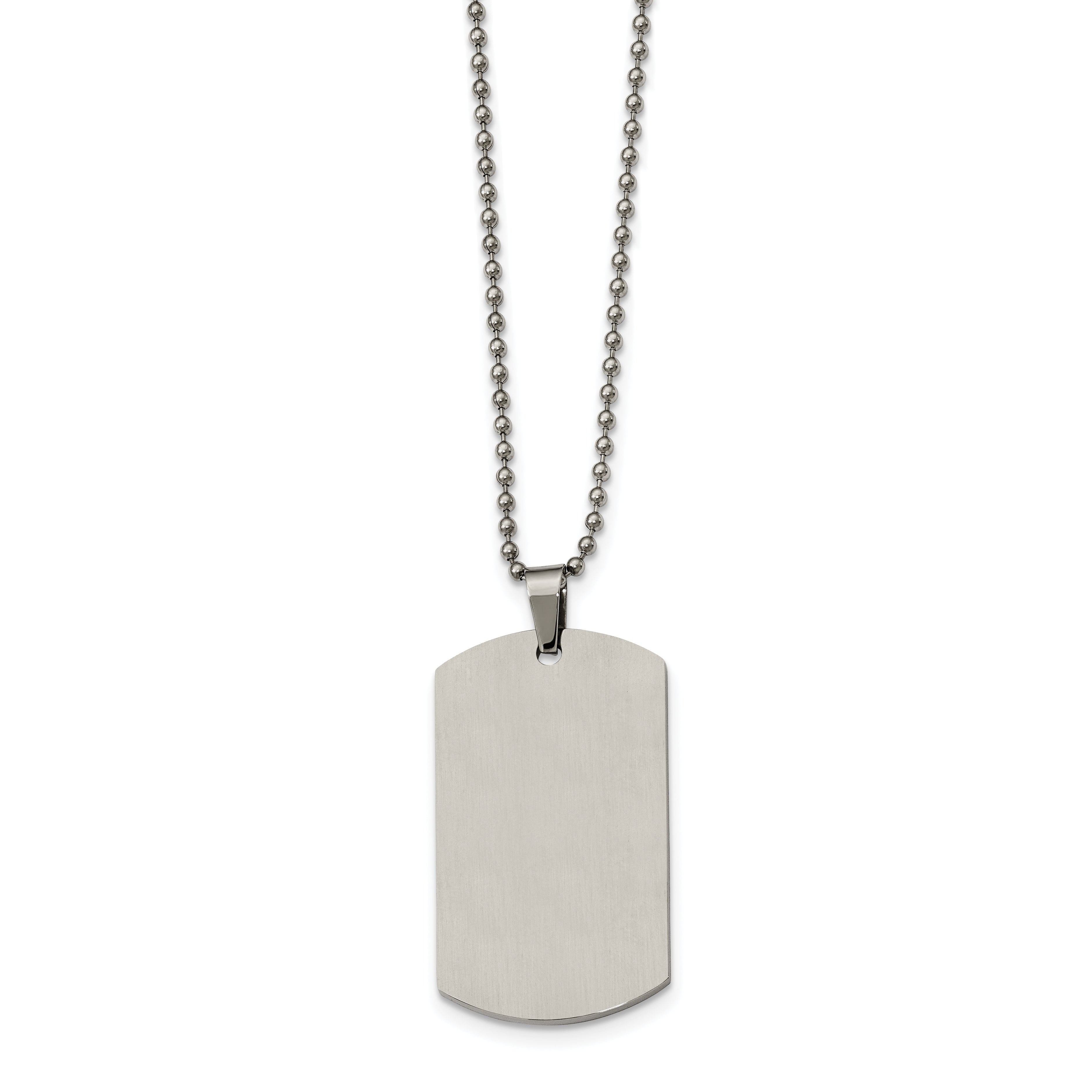 Chisel Stainless Steel Brushed and Polished Rounded Edge 2mm Dog Tag on a 24 inch Ball Chain Necklace