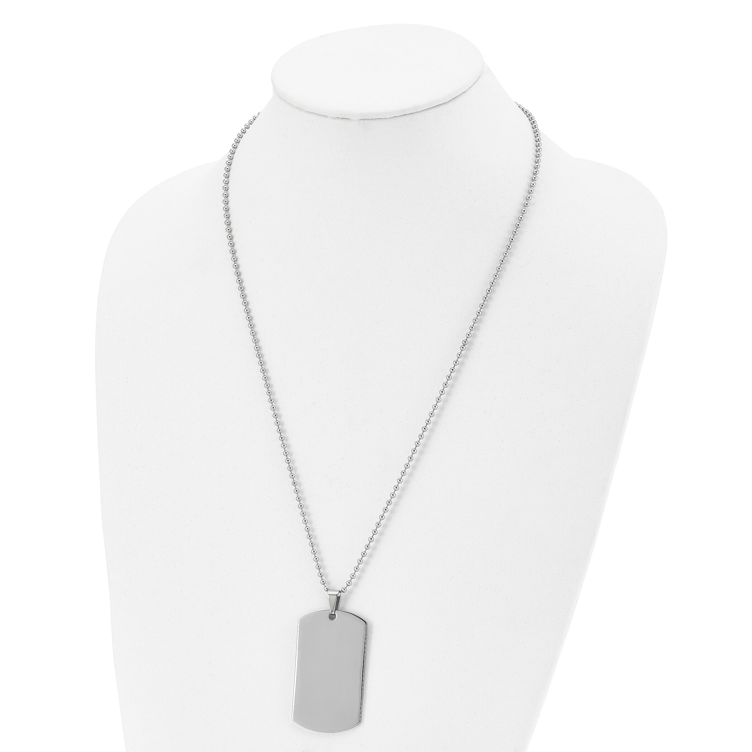 Chisel Stainless Steel Brushed and Polished Rounded Edge 2mm Dog Tag on a 24 inch Ball Chain Necklace