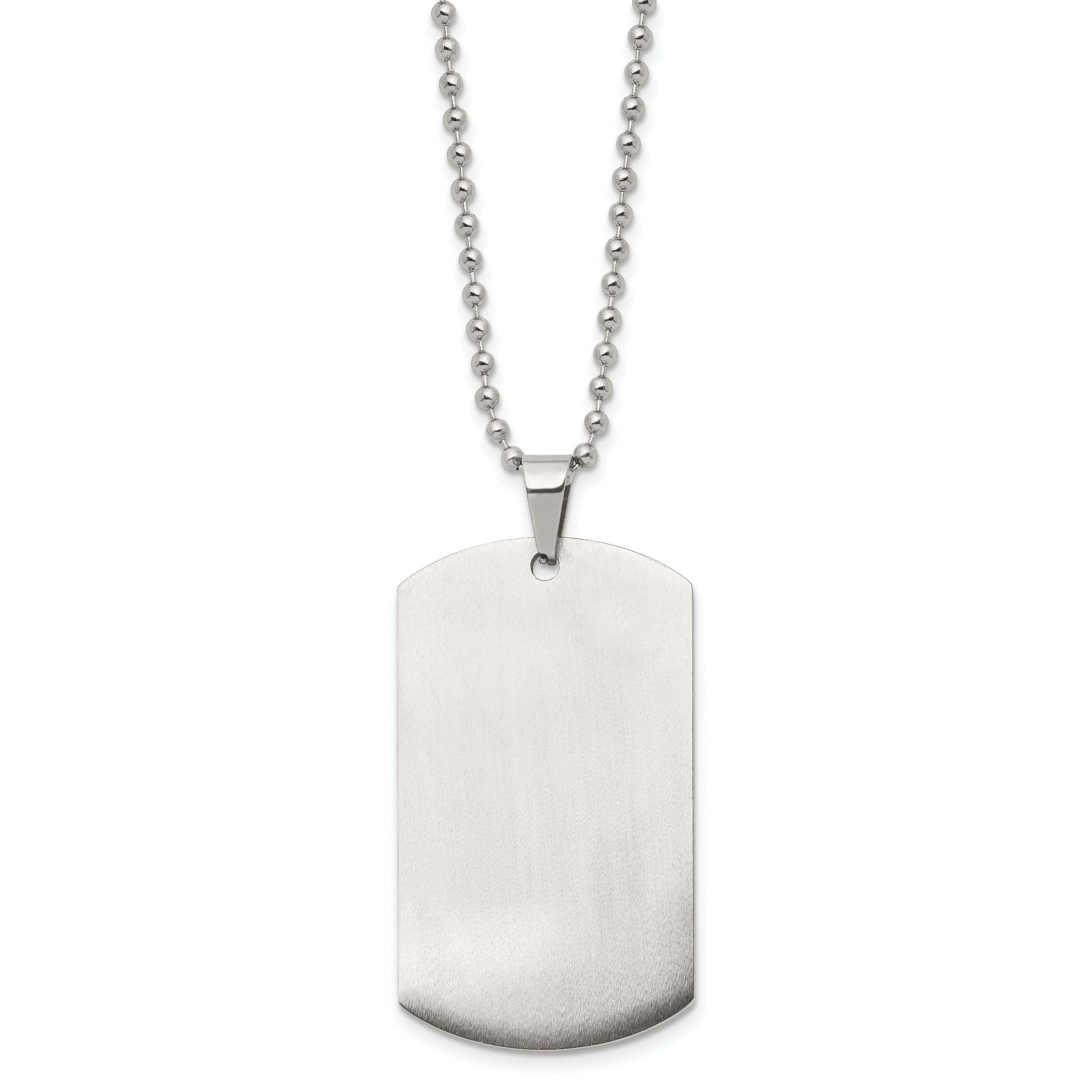 Chisel Stainless Steel Brushed and Polished Rounded Edge 2mm Dog Tag on a 24 inch Ball Chain Necklace