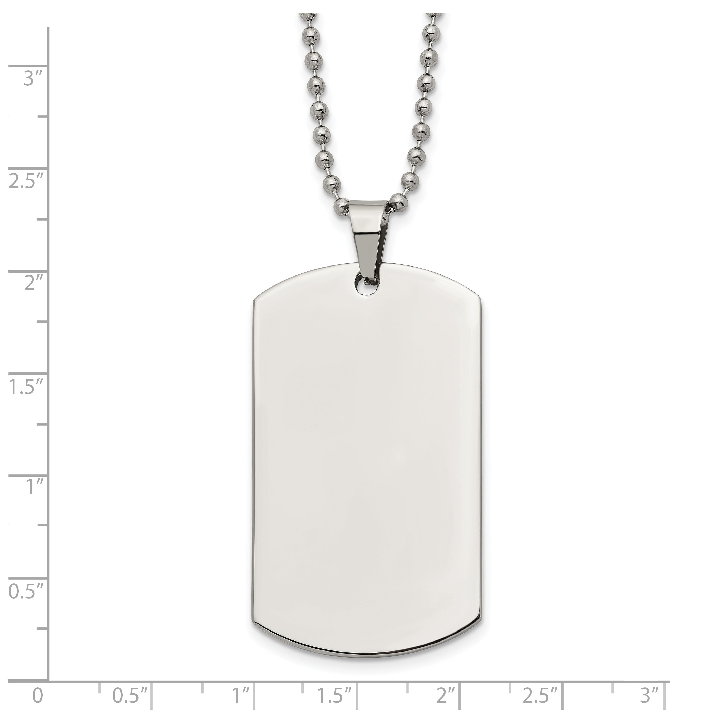 Chisel Stainless Steel Brushed and Polished Rounded Edge 2mm Dog Tag on a 24 inch Ball Chain Necklace